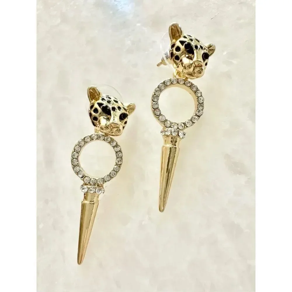Gold cheetah dangle mod style earrings